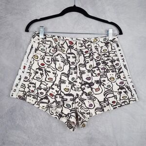 Adidas Fiorucci Shorts Womens Small White Black All Over Print Faces Italy